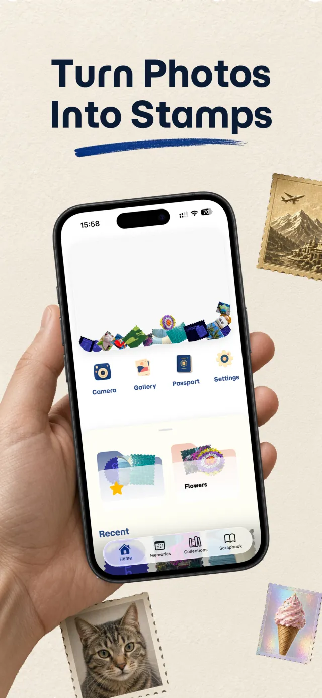 Stampify home screen: turn photos into stamps